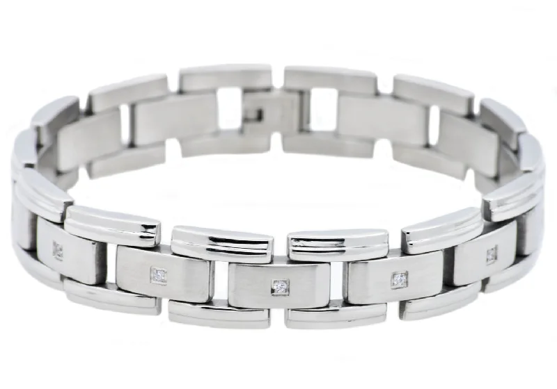 Women’s custom bangles-Mens Stainless Steel Bracelet With Cubic Zirconia