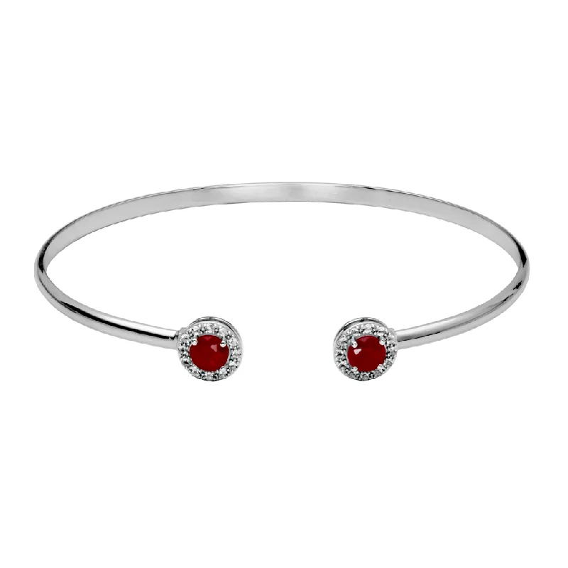 Women’s statement bracelets-Sterling Silver Dyed Red Corundum & White Topaz Halo Cuff Bracelet by Samuel B.