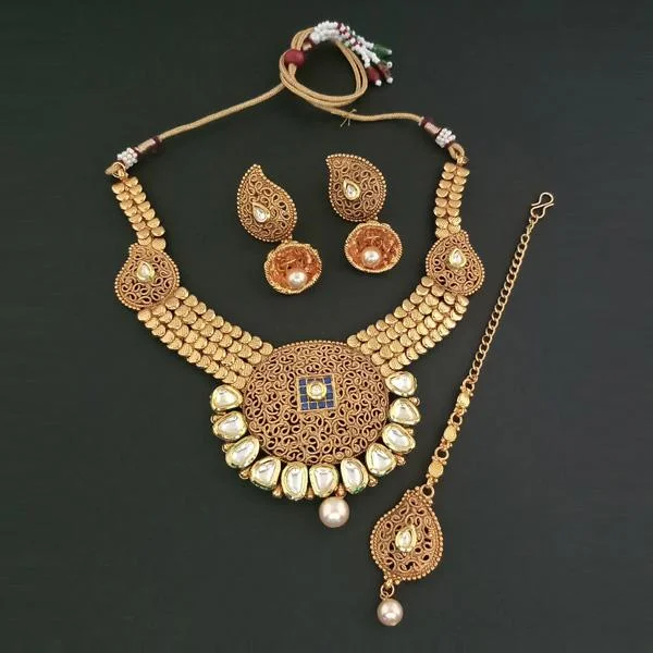 Women’s wedding anniversary necklaces-Darshana Jewels AD Stone Choker Copper Necklace Set With Maang Tikka - FAP0138A