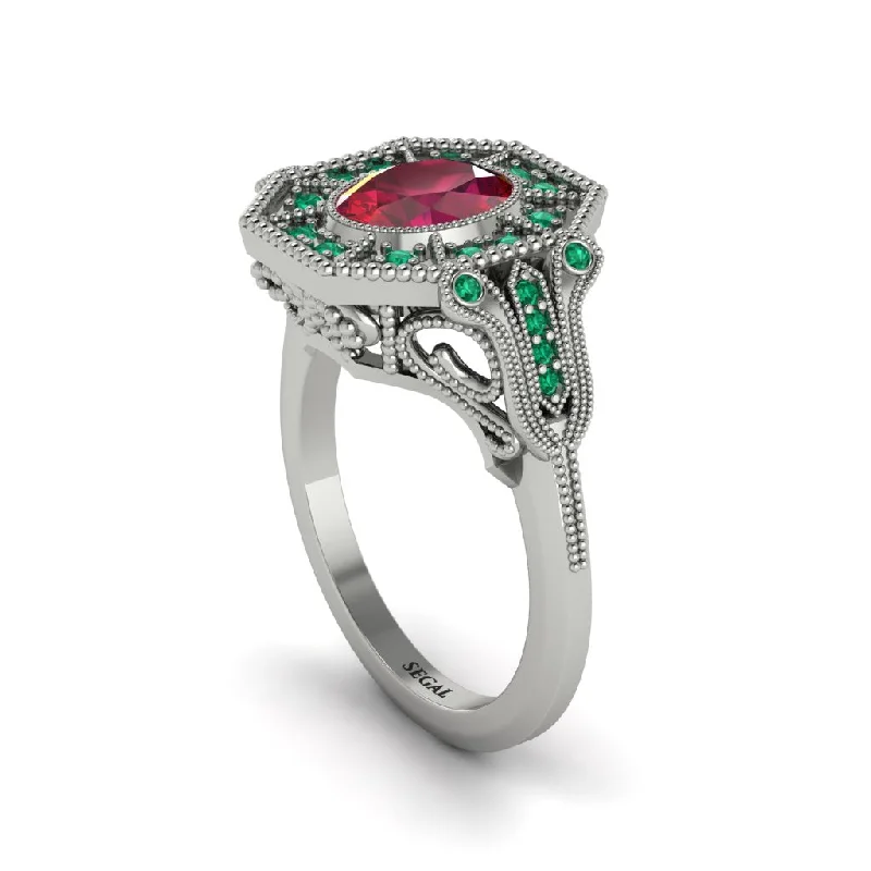 Women’s solitaire engagement rings-Ruby Oval Cut Art Deco Engagement Ring - Tabitha No. 27