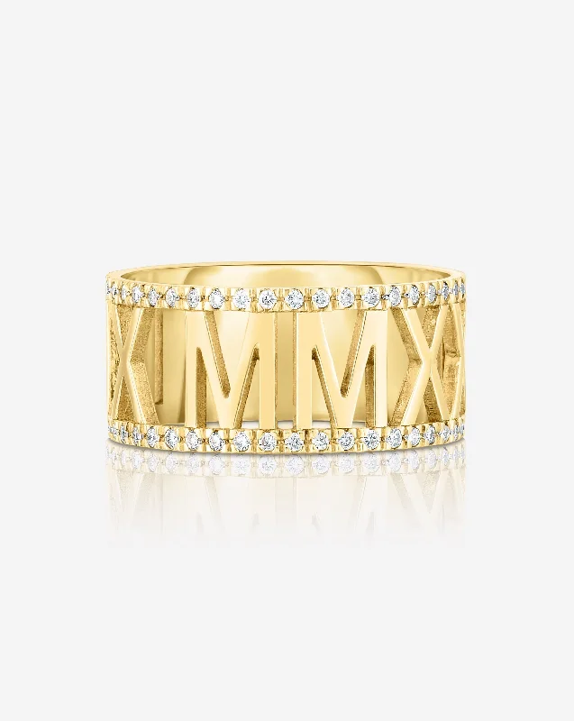 Women’s square rings-Diamond Roman Numeral Personalized Ring