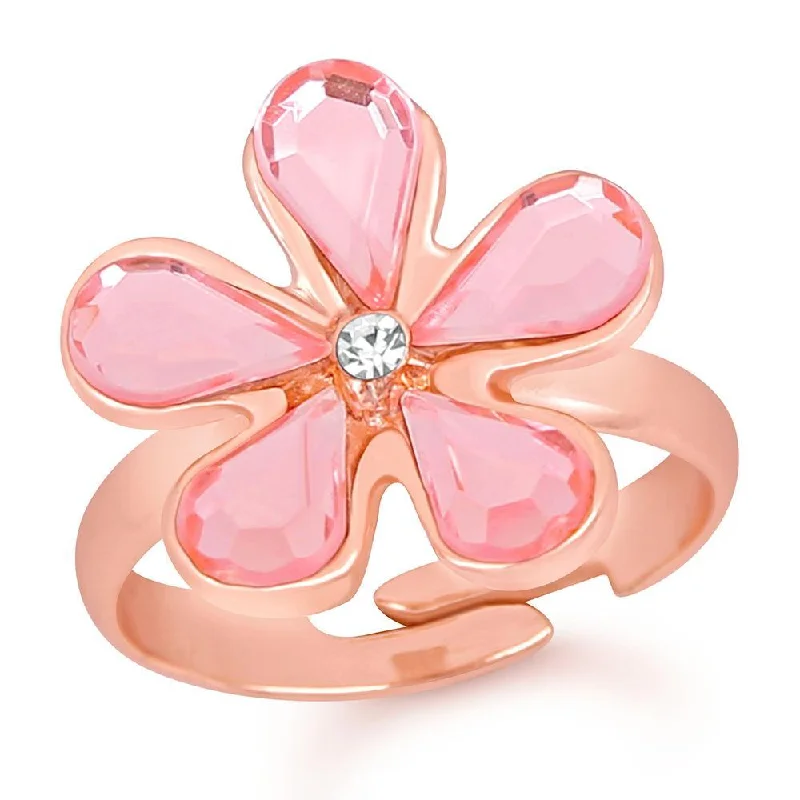 Women’s aquamarine rings-Mahi Rose Gold Plated Beautiful Floral Love Finger Ring With Crystal