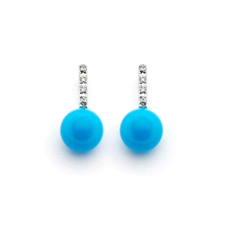 Women’s hoop earrings-Silver 925 Rhodium Plated Small Clear CZ Dangling Turquoise Stud Earrings