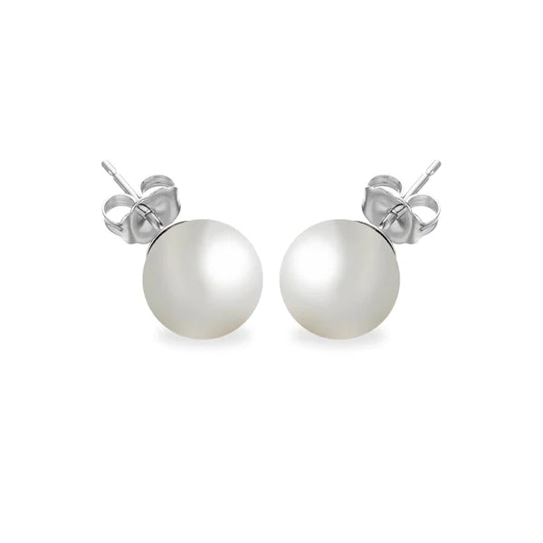 Women’s black diamond earrings-Silver 925 Rhodium Plated Pearl Stud Earrings