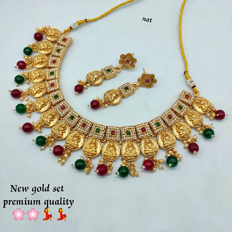 Women’s luxury necklaces-Lucentarts Jewellery Gold Plated Temple Necklace Set