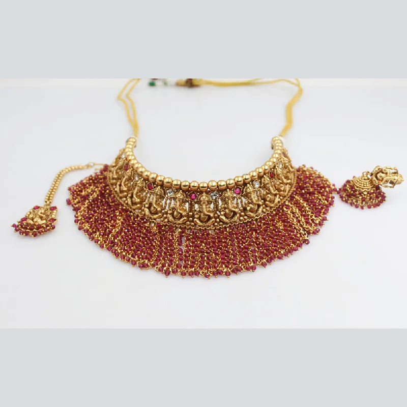 Women’s ruby necklaces-Manisha Jewellery Gold Plated Temple Necklace Set