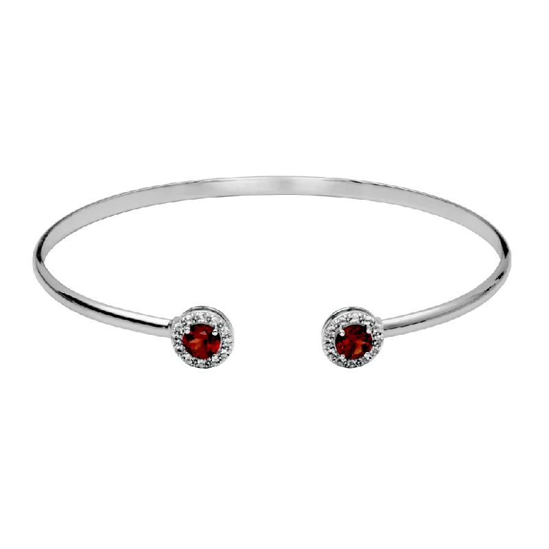 Women’s unique bangles-Sterling Silver Garnet & White Topaz Halo Cuff Bracelet by Samuel B.