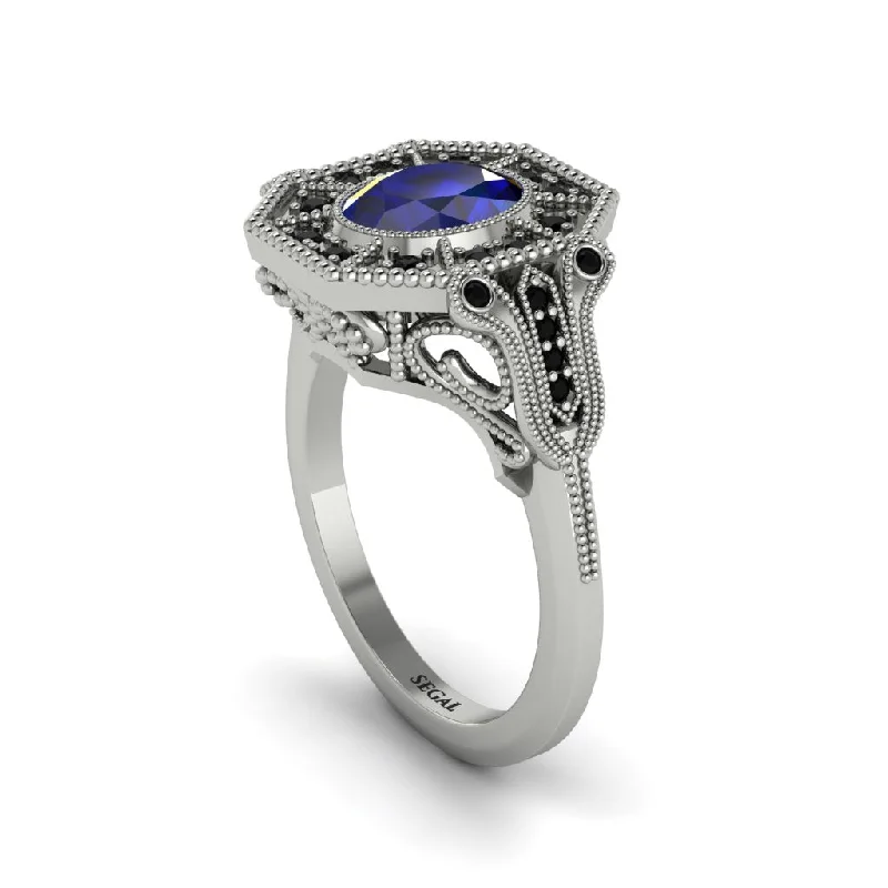 Women’s engagement rings with intricate detailing-Sapphire Oval Cut Art Deco Engagement Ring - Tabitha No. 45