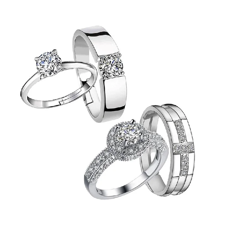 Women’s geometric rings-Mahi Combo of Solitaire Proposal Adjustable Couple Rings with White Crystals for Men and Women (CO1105211R)