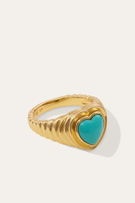 Women’s sterling silver engagement rings-Ridge Heart Turquoise Gold Vermeil Ring