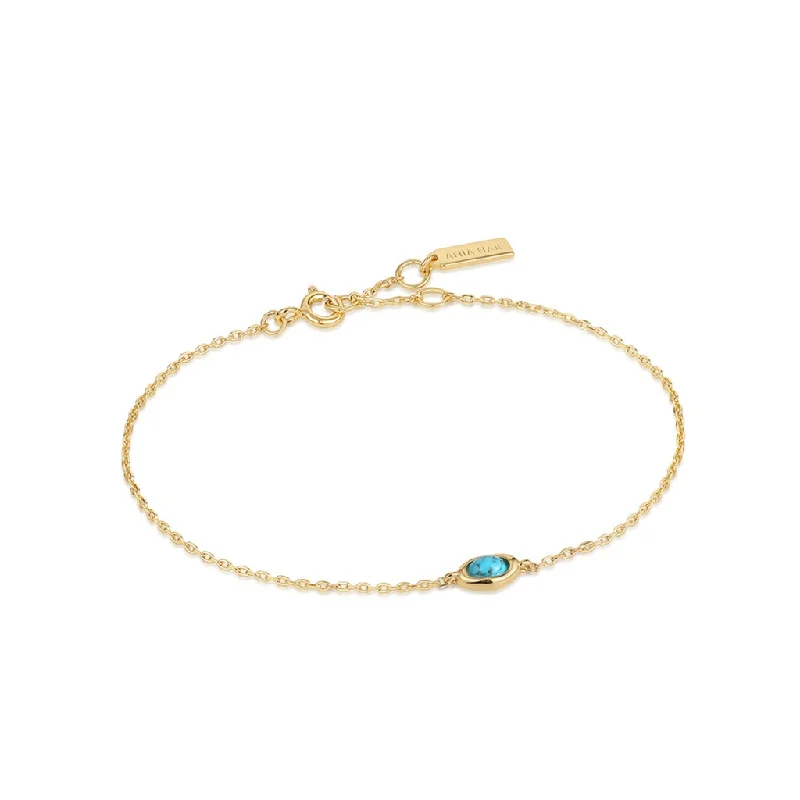 Women’s crystal bracelets-Gold Plated Oval Synthetic Turquoise Solitaire Bracelet by Ania Haie