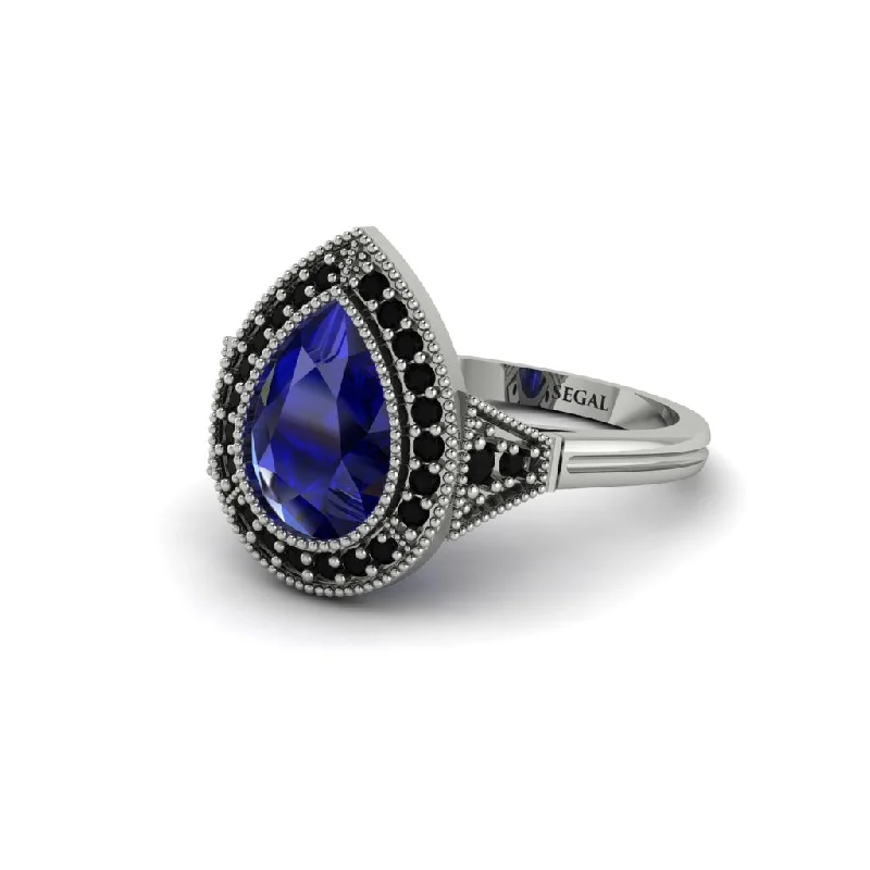 Women’s engagement rings with twisted band-Pear Cut Sapphire Milgrain Halo Engagement Ring - Daleyza No. 45