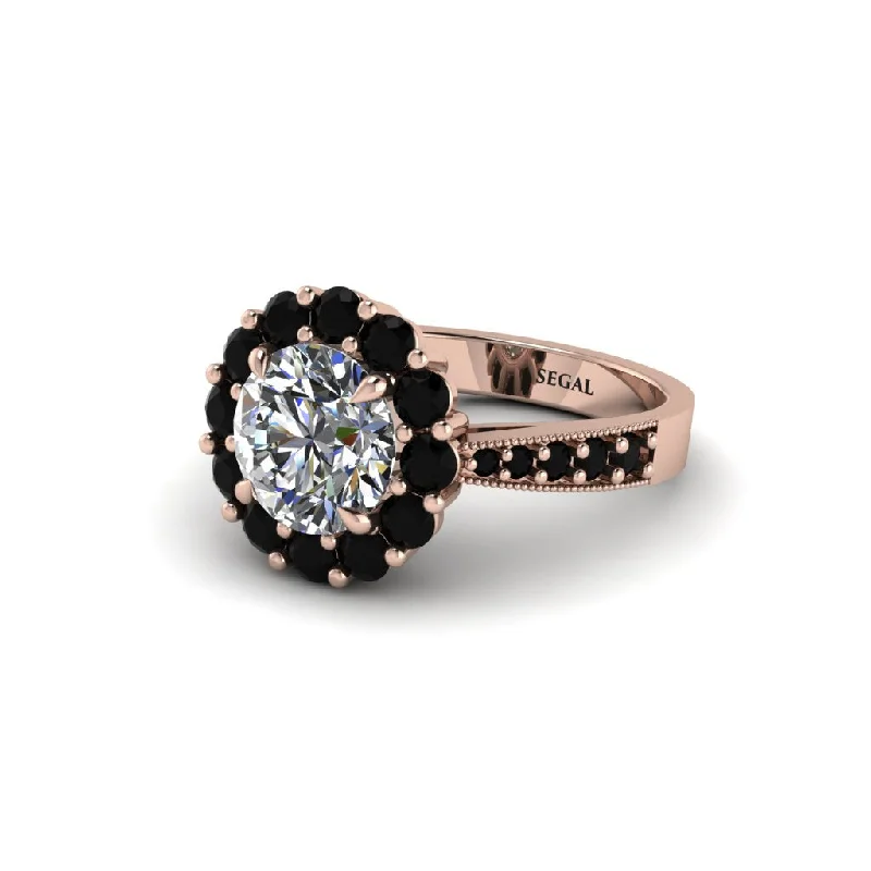 Women’s simple engagement rings-Black Diamond Round Halo Engagement Ring - Unity No. 32