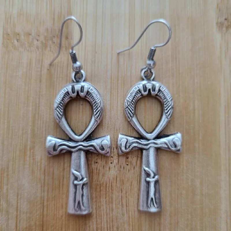 Women’s drop earrings-Anatolian Boho Earrings - "Ankh Cross"