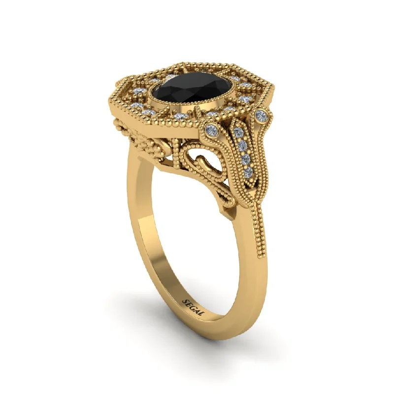 Women’s engagement rings with a vintage setting-Black Diamond Oval Cut Art Deco Engagement Ring - Tabitha No. 7