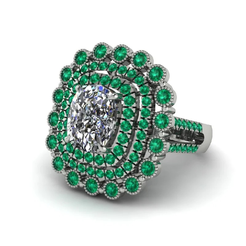 Women’s engagement rings with filigree-Emerald Multi Halo Oval Engagement Ring - Caitlin No. 18