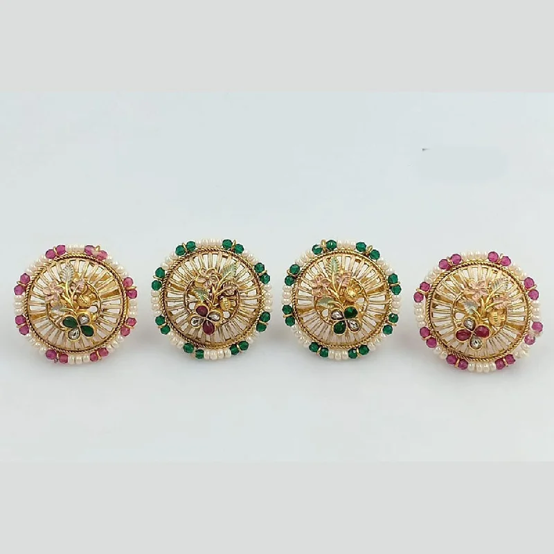 Women’s crystal rings-Manisha Jewellery Gold Plated Kundan And Pearl Adjustable Rings (Piece 1 Only)