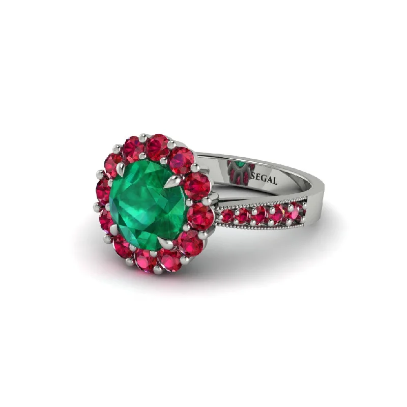 Women’s solitaire engagement rings-Ruby Round Halo Engagement Ring - Unity No. 51