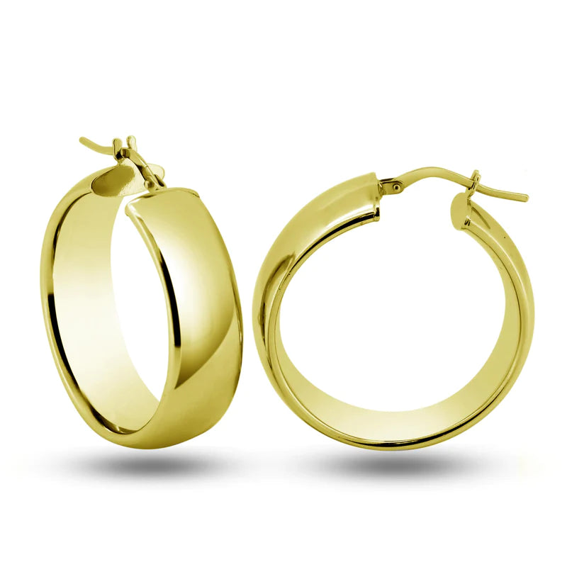 Women’s silver hoop earrings-Silver 925 Gold Plated Sterling Silver Latch Back Puffed Hoop Earrings