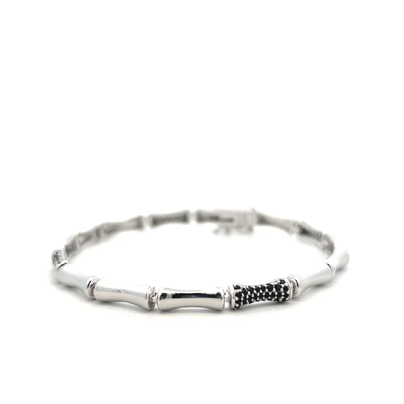 Women’s festive bangles-Sterling Silver Black Spinel Bone Link Bracelet by Samuel B.