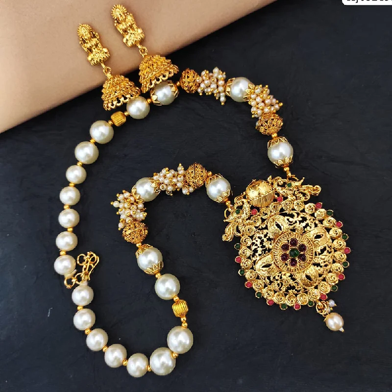 Women’s celestial necklaces-Heera Jewellers Gold Plated Pota Stone Temple Necklace Set