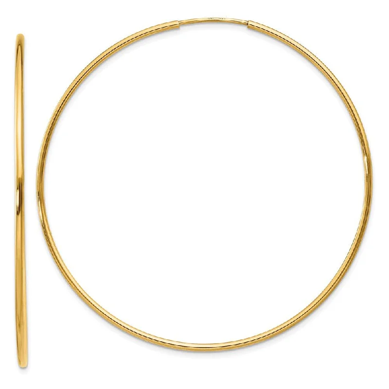 Women’s gold drop earrings-1.25mm, 14k Yellow Gold Endless Hoop Earrings, 54mm (2 1/8 Inch)