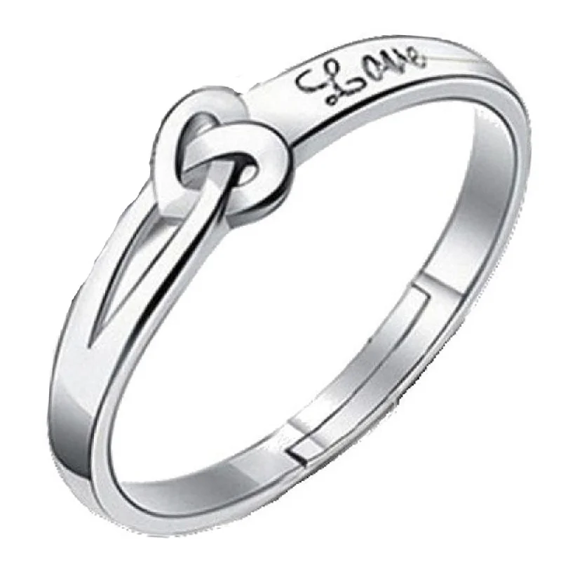 Women’s silver engagement rings-Mahi Heart Love Silver Color Adjustable Finger Ring for Men (FR1103117R)