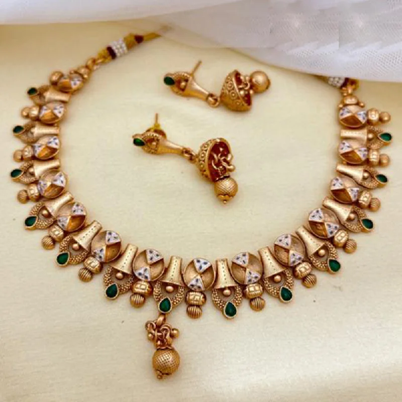 Women’s engagement necklaces-Jewel Addiction Copper Rajwadi Finish Pota Stone Necklace Set