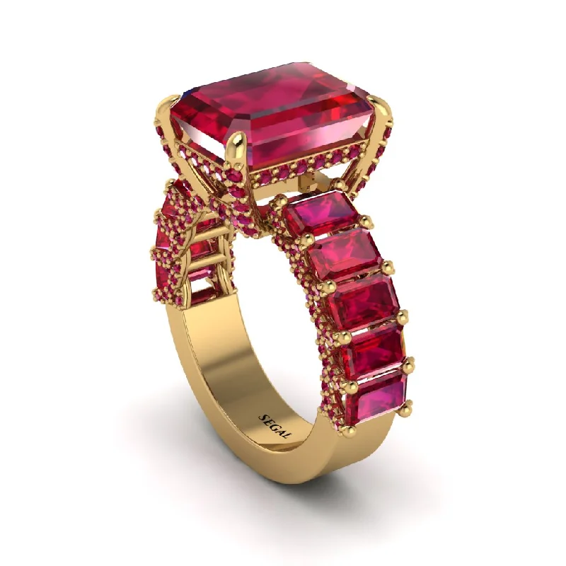 Women’s engagement rings with double band-Luxury Emerald Cut Ruby Engagement Ring - Nadia No. 55