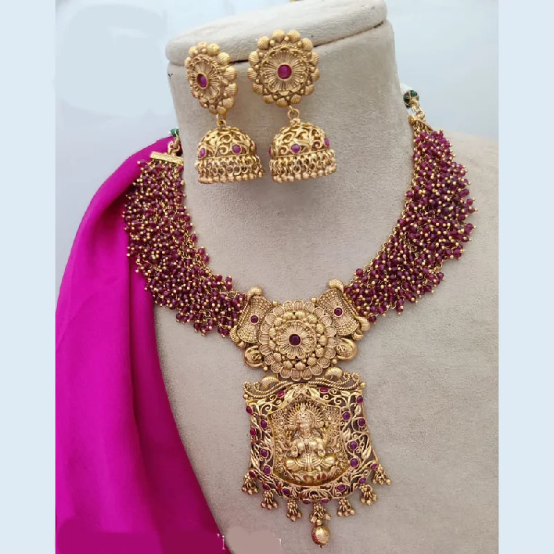 Women’s romantic rose necklaces-Jewel Addiction Copper Rajwadi Finish Pota Stone Temple Necklace Set