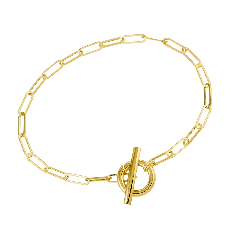 Women’s twisted bracelets-14K Yellow Gold Paperclip Chain Toggle Clasp Bracelet