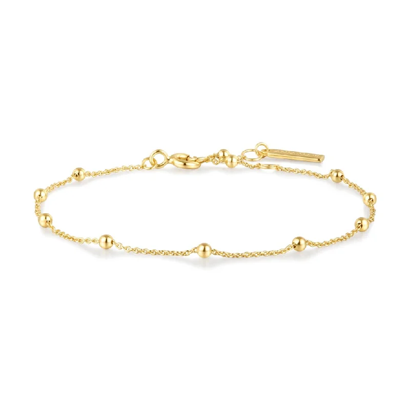 Women’s sparkling bracelets-14K Yellow Gold Plated Beaded Station Bracelet by Ania Haie