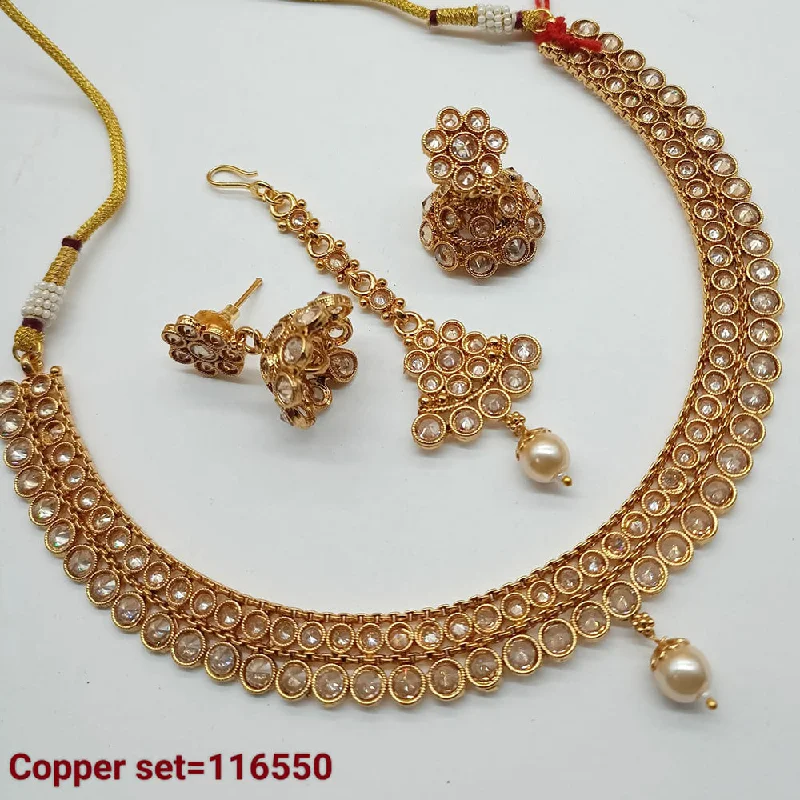 Women’s ruby necklaces-Padmawati Bangles Copper Gold Crystal Stone Necklace set