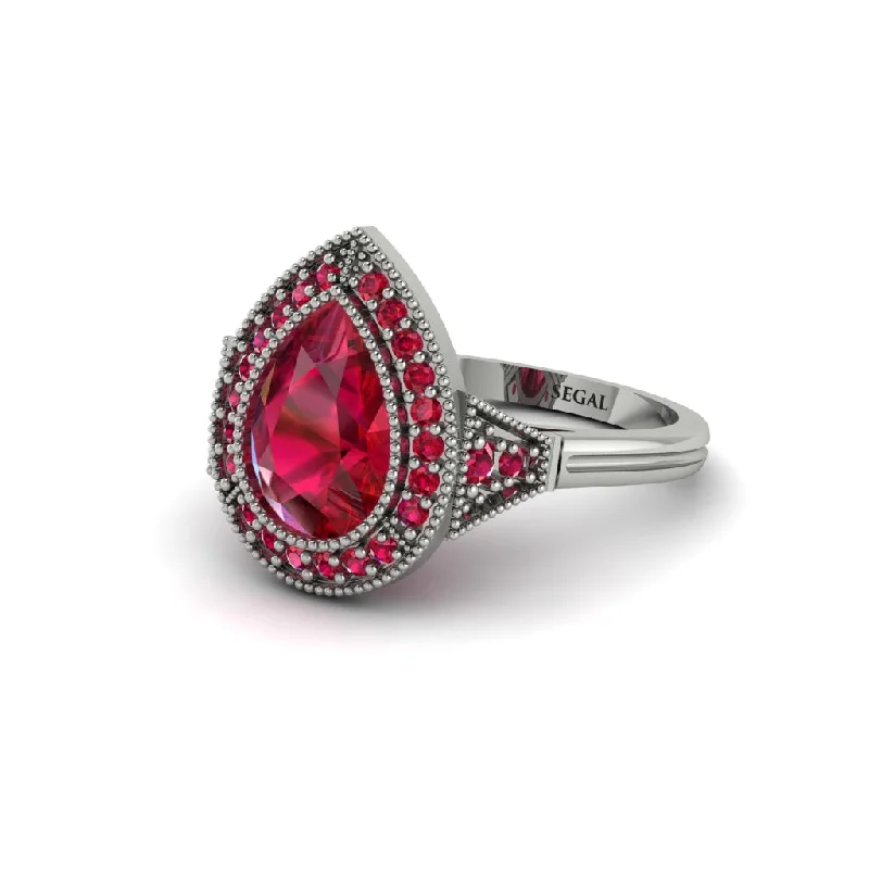 Women’s engagement rings with wedding bands-Pear Cut Ruby Milgrain Halo Engagement Ring - Daleyza No. 57