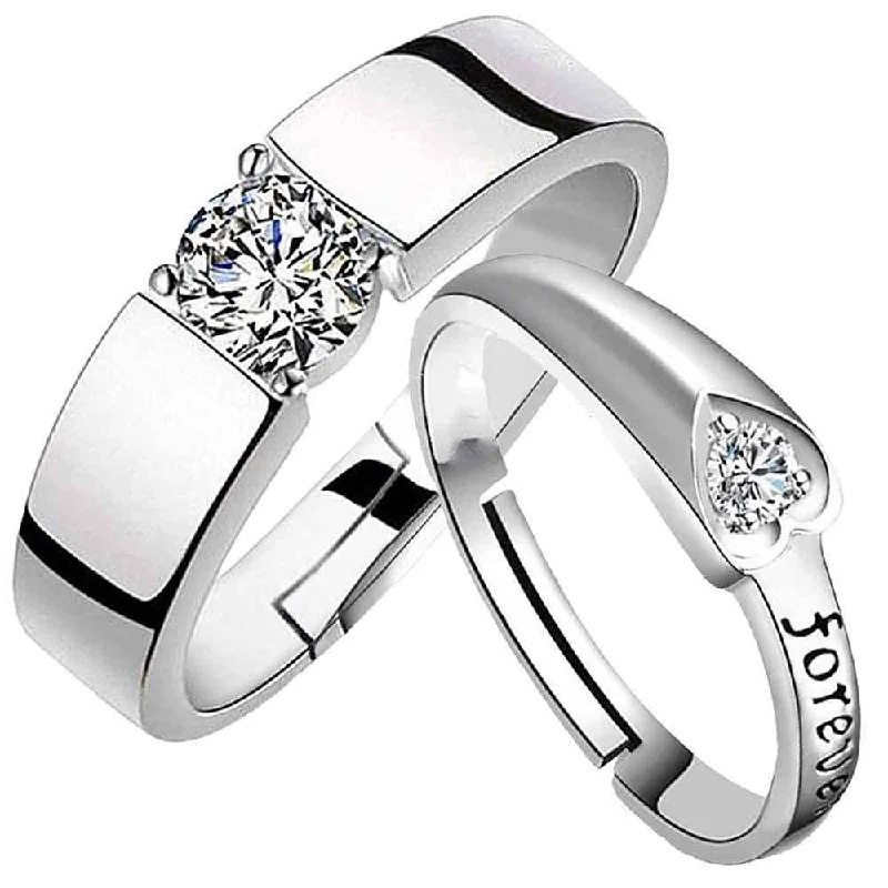 Women’s diamond promise rings-Mahi Valentine Gift Couple Ring Set With Cubic Zirconia And Crystal