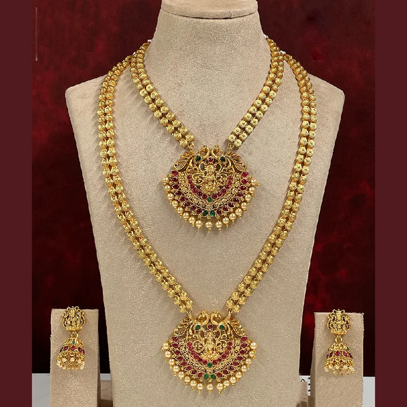 Women’s aquamarine necklaces-Diksha Collection Gold Plated Temple Double Necklace Set