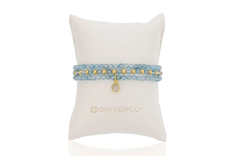 Women’s holiday bracelets-Blue Topaz & Gold Filled Bead Stretch Bracelet Set by Dee Berkley