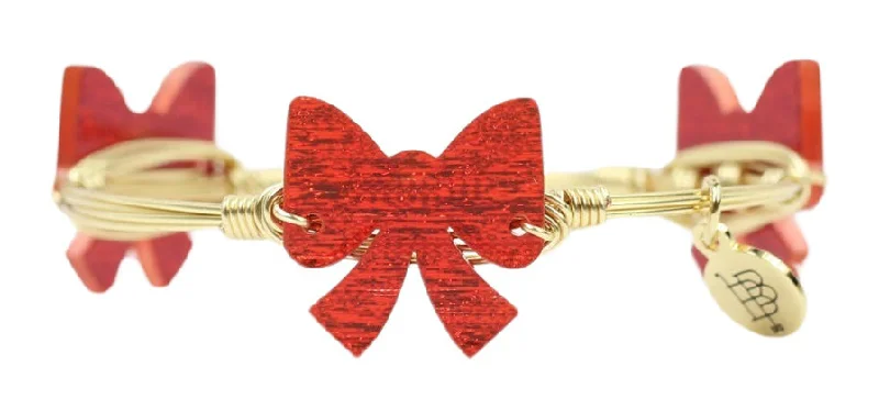 Women’s gemstone bracelets-Red Bow Bangle Bracelet