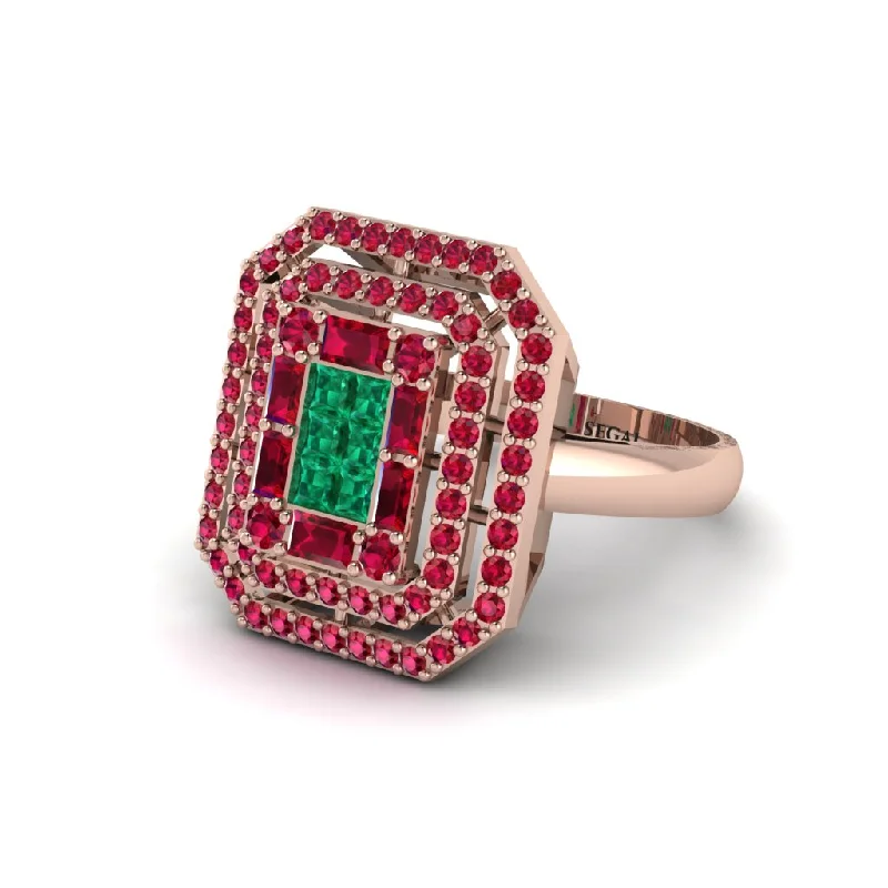 Women’s engagement rings with ruby accents-Emerald Art Deco Halo Princess-Cut Engagement Ring - Cassandra No. 50