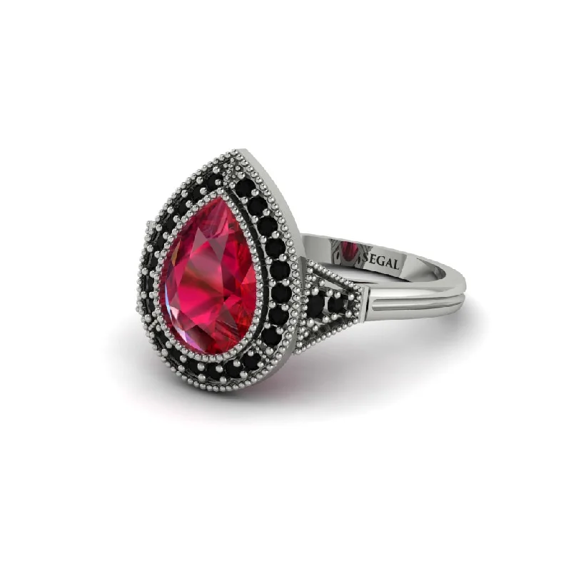 Women’s engagement rings with platinum band-Pear Cut Ruby Milgrain Halo Engagement Ring - Daleyza No. 42