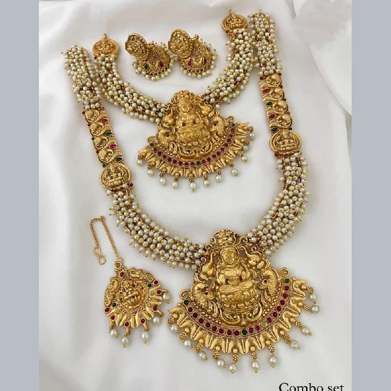 Women’s gold necklaces-Manisha Jewellery Gold Plated Temple Double Necklace Set