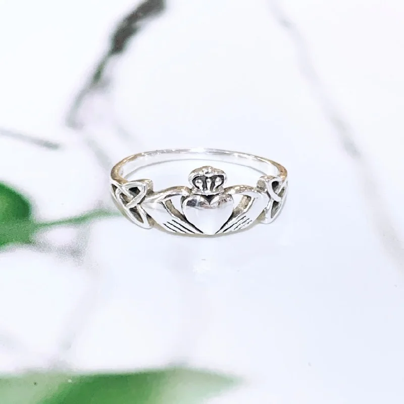 Women’s diamond rings-Sterling Silver Trinity Claddagh