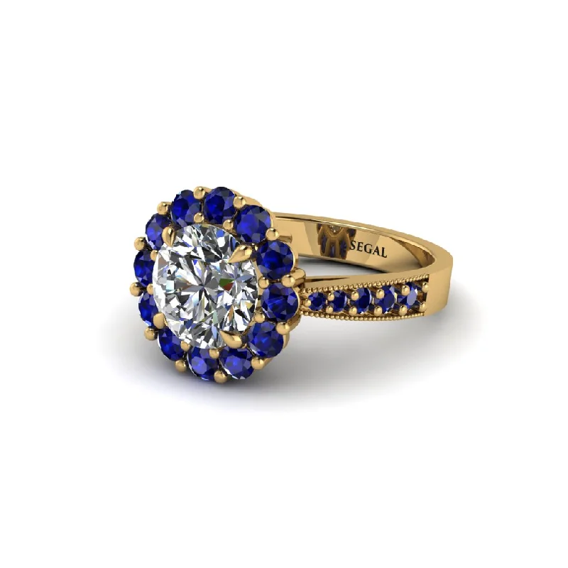 Women’s engagement rings with gemstones-Sapphire Round Halo Engagement Ring - Unity No. 61