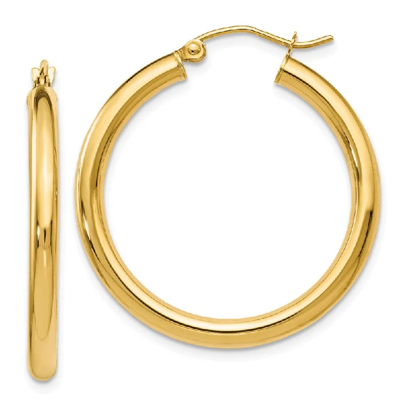 Women’s creative earrings-3mm Round Hoop Earrings in 14k Yellow Gold, 30mm (1 3/16 Inch)