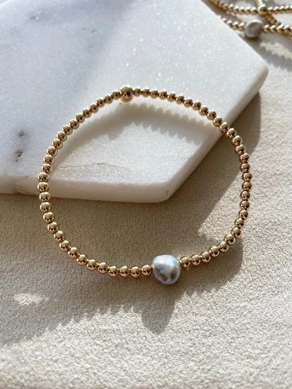 Women’s wide bangles-Cherish The Day - Gold 3mm Bead & Pearl Bracelet