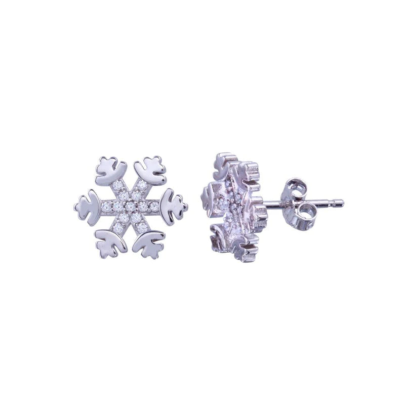 Women’s lock and key earrings-Silver 925 Rhodium Plated CZ Snow Flakes Earrings