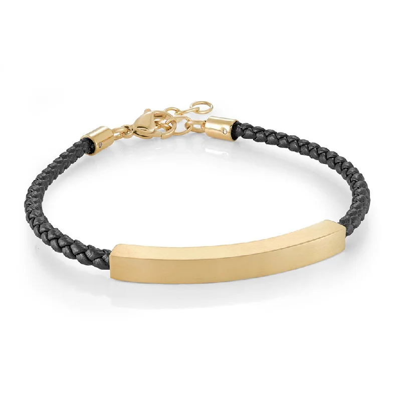 Women’s pearl bangles-IP Yellow Gold and Leather Men's ID Plate Bracelet