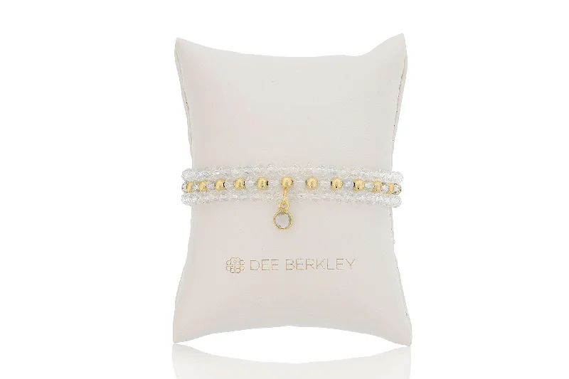 Women’s animal print bracelets-White Topaz & Gold Filled Bead Stretch Bracelet Set by Dee Berkley