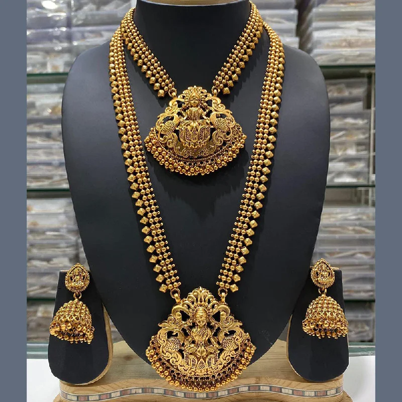 Women’s pearl necklaces-Manisha Jewellery Gold Plated Temple Double Necklace Set