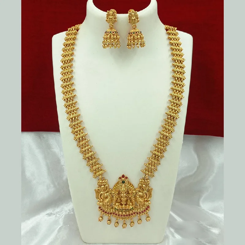 Women’s luxury necklaces-Joyful Jewel Art Matte Gold Plated Pota Stone Temple Necklace Set